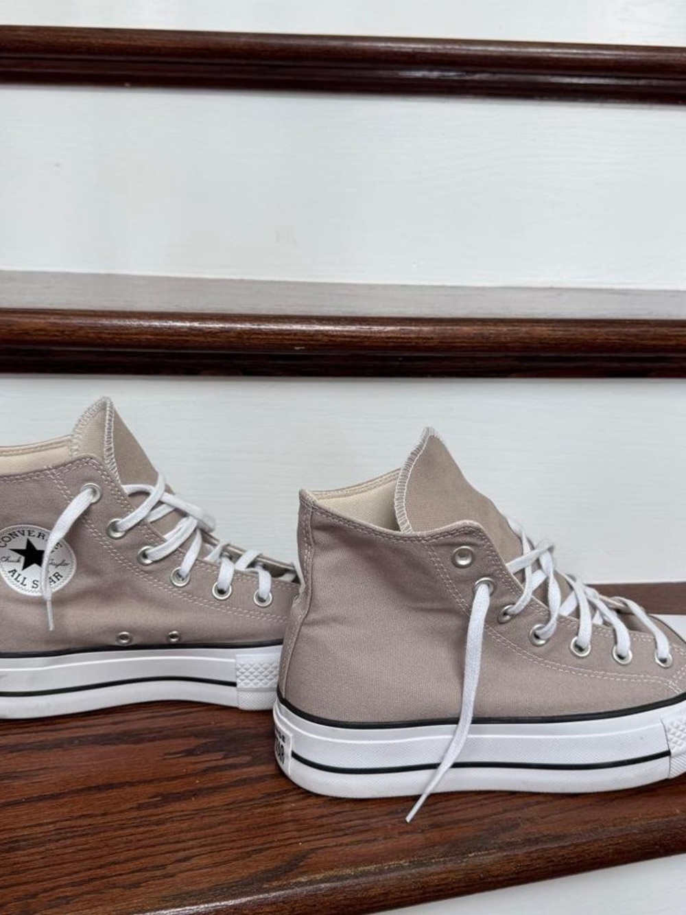 Converse-Style High Top Canvas Sneakers in Taupe platform size 8.5